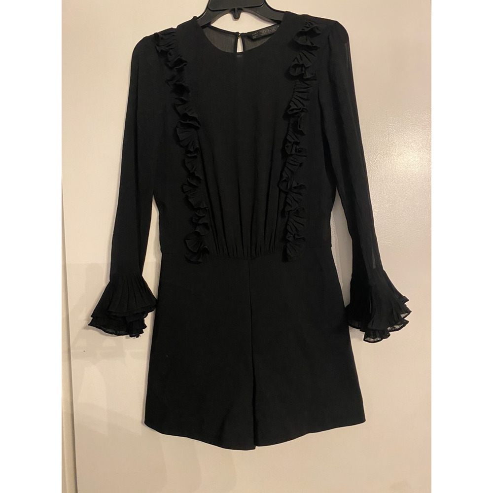 Zara Trafaluc Romper Playsuit Black Round Neck Bell Sleeve Shorts S
